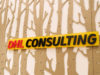 DHL Consulting logo on wall with branch pattern in background